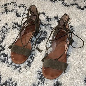 Madewell Olive Green Suede Tie-Up Sandals Size 8